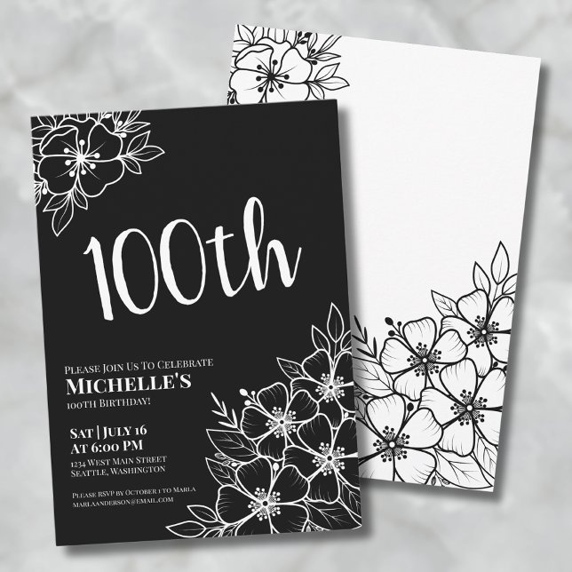 Convites Festa de 100 Anos de Mulher (One Hundred Feminine Elegant 100th Birthday Party Invitation)