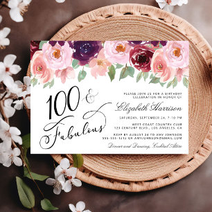 Convites Festa de 100 Anos de Nascimento Floral Elegante em