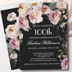 Convites Festa de 100 Anos Elegante com Pintura Floral