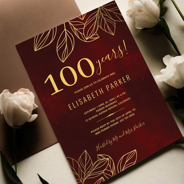 Convites Festa de 100 anos elegante e sofisticada de aniver (Criador carregado)