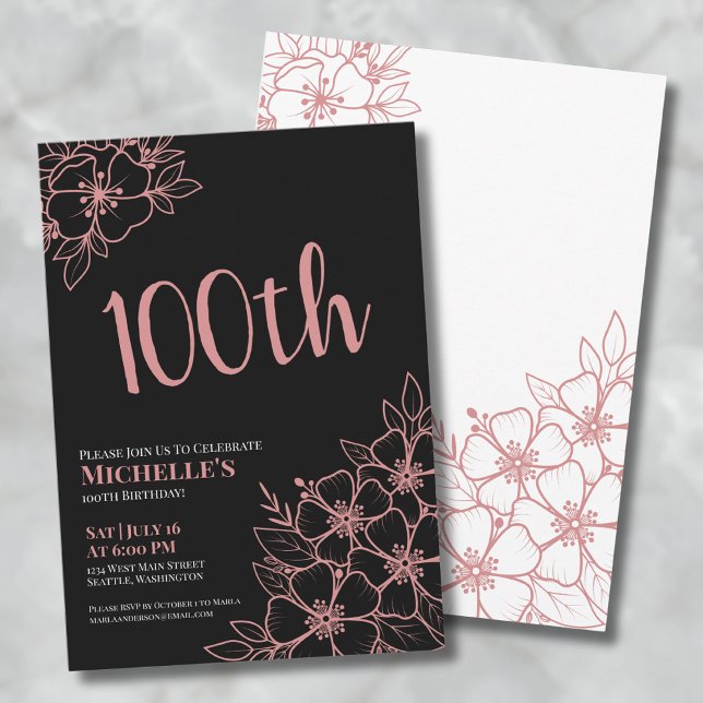 Convites Festa de 100 Anos Rose Gold (Rose Gold Elegant 100th Birthday Party Invitation)