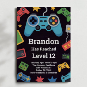Convites Festa de 12 Anos do Gamer Meninos Subindo de Level