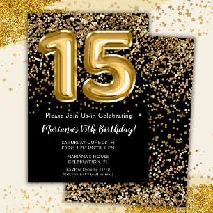 Convites Festa de 15 Anos da Menina Black Gold Kids