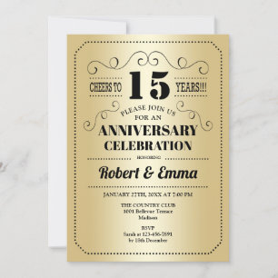 Convites Festa de 15 Anos de Casamento - Dourado Preto