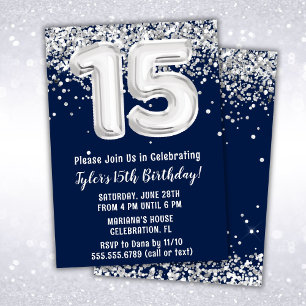 Convites Festa de 15 anos Navy Blue Silver