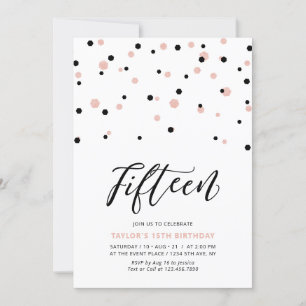 Convites Festa de 15 anos para menina em Black & Rose gold