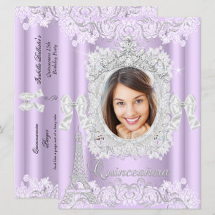 Convites Festa de 15 Anos Princesa Lilás com Renda Foto Gra
