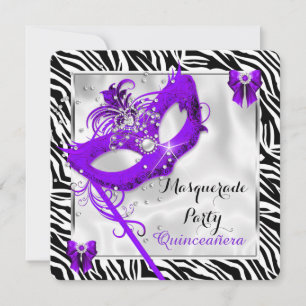 Convites Festa de 15 Anos Purple Zebra Masquerade Quinceane