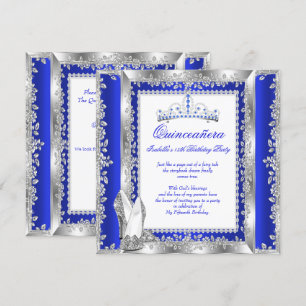 Convites Festa de 15 Anos Quinceanera Azul Royal Prata