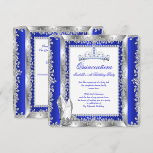 Convites Festa de 15 Anos Quinceanera Azul Royal Prata