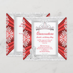 Convites Festa de 15 Anos Quinceanera Branco Vermelho