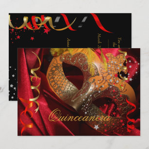 Convites Festa de 15 Anos Quinceanera Máscara Vermelha Pret