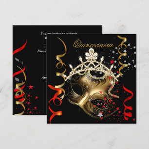Convites Festa de 15 Anos Quinceanera Máscara Vermelha Pret