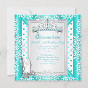 Convites Festa de 15 Anos Quinceanera Pontos Azul Teal
