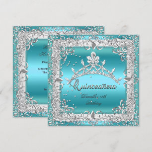 Convites Festa de 15 anos Quinceanera Prata Azul Turquesa