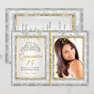 Convites Festa de 15 Anos Quinceanera Prata Dourado Foto