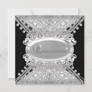 Convites Festa de 15 anos Quinceanera Preto Branco Diamante