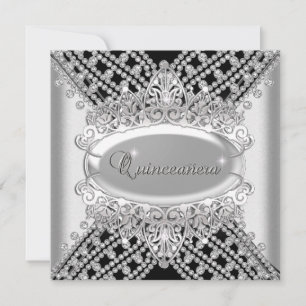Convites Festa de 15 Anos Quinceanera Preto Branco Diamante