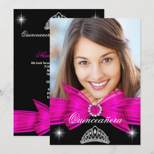 Convites Festa de 15 anos Quinceanera Rosa Quente Preto Ani
