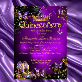 Convites Festa de 15 anos Quinceanera roxo Borboleta preta 