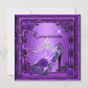 Convites Festa de 15 Anos Quinceanera Roxo Preto