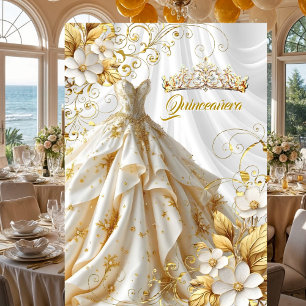 Convites Festa de 15 Anos Quinceanera Vestido Dourado Branc