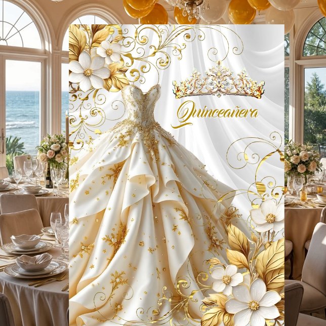 Convites Festa de 15 Anos Quinceanera Vestido Dourado Branc (Criador carregado)