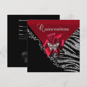 Convites Festa de 15 anos Quinceanera Zebra Vermelho Preto 