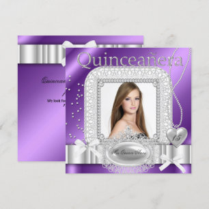Convites Festa de 15 anos roxo branco renda pérola foto