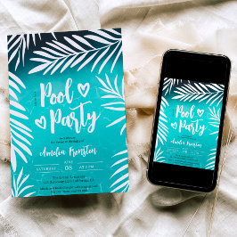 Convites Festa de 16 anos azul tropical de folhas de palmei