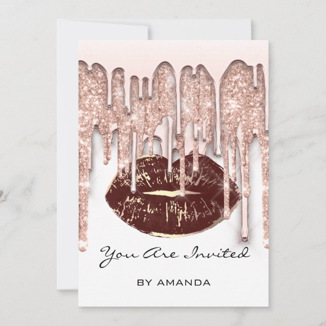 Convites Festa de 16 anos Beijo Vermelho Lábios Rosa Brilho (Frente)