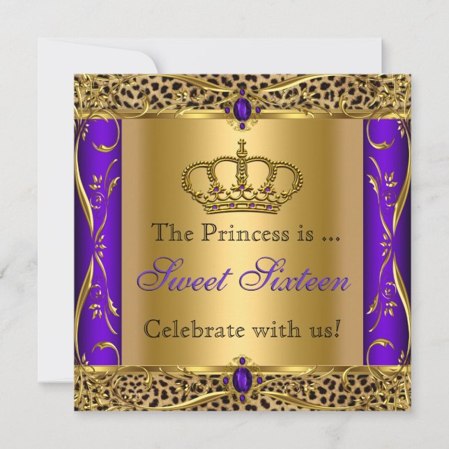 Convites Festa de 16 Anos da Princesa Regal Purple Leopard (Frente)