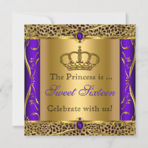Convites Festa de 16 Anos da Princesa Regal Purple Leopard
