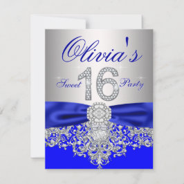 Convites Festa de 16 Anos Diamonds Royal Blue e Silver Swee