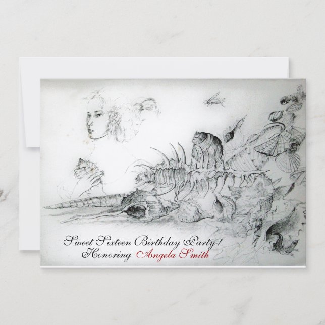 Convites Festa de 16 anos doce com conchas marinhas, Monogr (Frente)