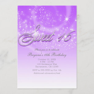 Convites Festa de 16 Anos Doce Roxo e Prata Estrelas Brilha