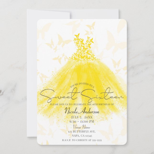 Convites Festa de 16 Anos Doce Vestido Amarelo Dança da Bor (Frente)