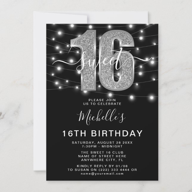 Convites Festa de 16 Anos - Foto de Aniversário Moderno (Frente)