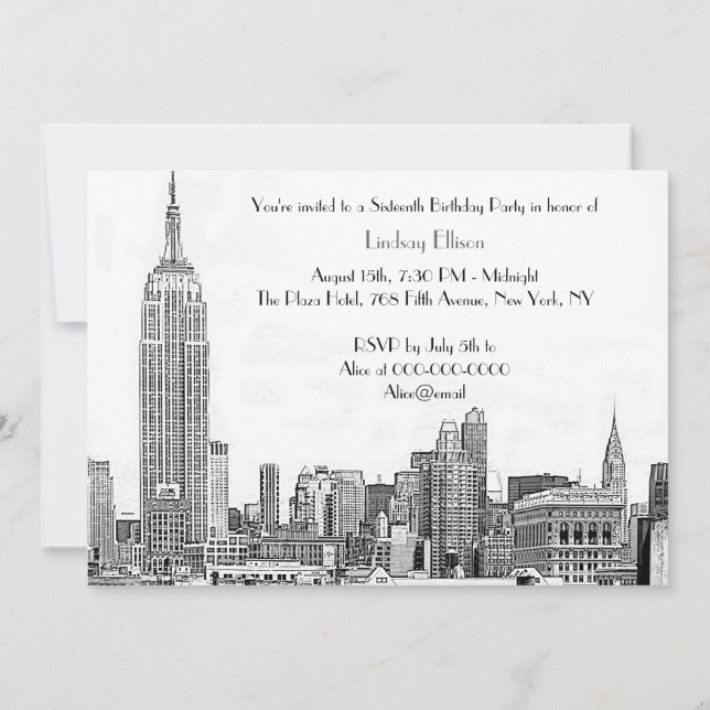 Convites Festa de 16 anos NYC Skyline 01 Gravada (Verso)