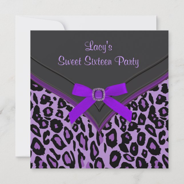 Convites Festa de 16 anos Purple Leopard Sweet (Frente)