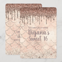 Convites Festa de 16 Anos Sirene com Brilho Rosa de Pêssego