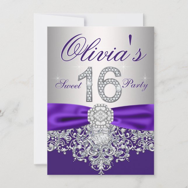 Convites Festa de 16 Anos Sweet Purple Diamond Roxa (Frente)