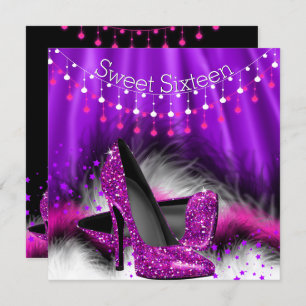 Convites Festa de 16 Estrelas Púrpuras Cor-de-Rosa Altas