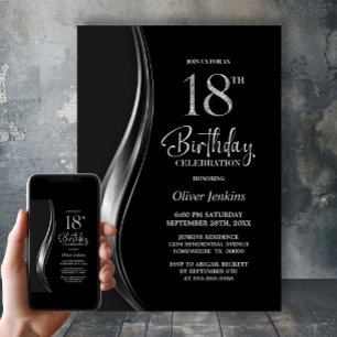 Convites Festa de 18 Anos com Estilo Preto e Prata