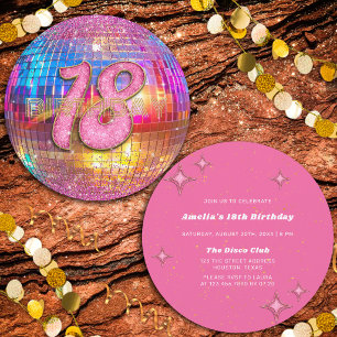 Convites Festa de 18 Anos Dourada Bola de Discoteca Brilho