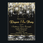 Convites Festa de 18 Anos Glam Black Gold Elegante<br><div class="desc">Festa de 18 anos preta e dourada com belo brilho glamouroso de glitter prateado e dourado. Este convite de festa de 18 anos chique e brilhante é facilmente personalizado para o seu evento adicionando seus detalhes no estilo de letra, cor e texto de sua escolha. Você pode alterar a cor...</div>