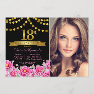 Convites Festa de 18 Anos Pink Black Gold Moderna