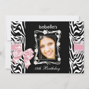 Convites Festa de 18 Anos Pink Black White Zebra