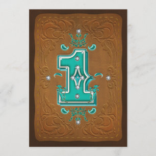 Convites Festa de 1 Um 1º Western Rustic Marrom & Turquesa