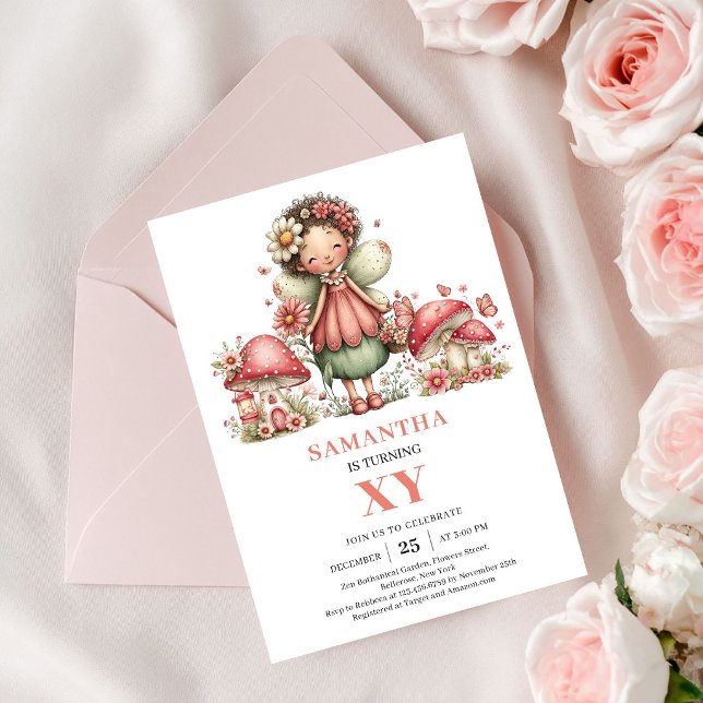 Convites Festa de 2º Aniversário da Fada Rosa Flores Pastel (Pink Fairy 2nd Birthday Pastel Flowers Party Invitation)
